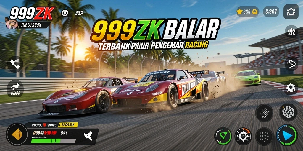 Gameplay 999ZK menunjukkan aksi balap yang mendebarkan.