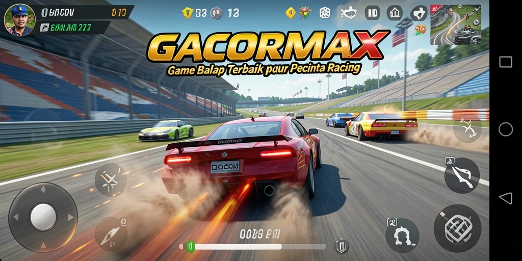 Tampilan gameplay menegangkan dari GACORMAX saat balapan cepat.