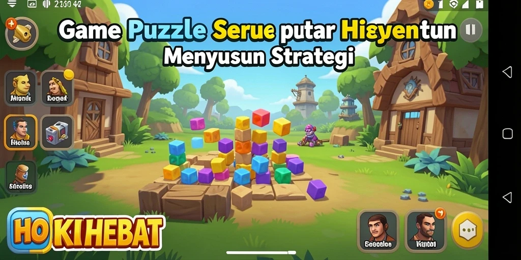 Screenshot HOKIHEBAT menampilkan gameplay puzzle yang menantang.