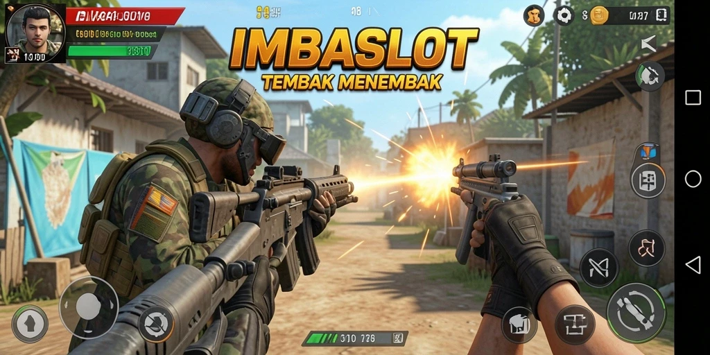 Tampilan gameplay seru dalam IMBASLOT dengan aksi tembak-menembak.