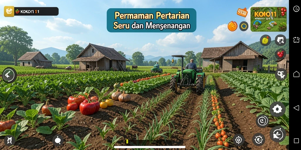 Screenshot gameplay KOKO11 menunjukkan keseruan bertani dalam permainan.