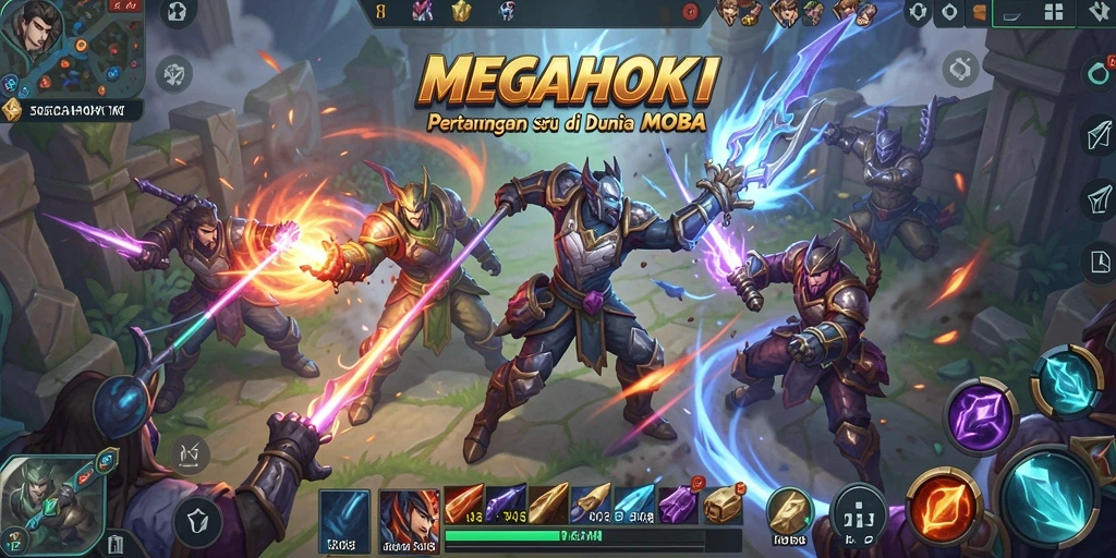 Tangkapan layar MEGAHOKI menampilkan aksi seru dalam pertarungan MOBA.